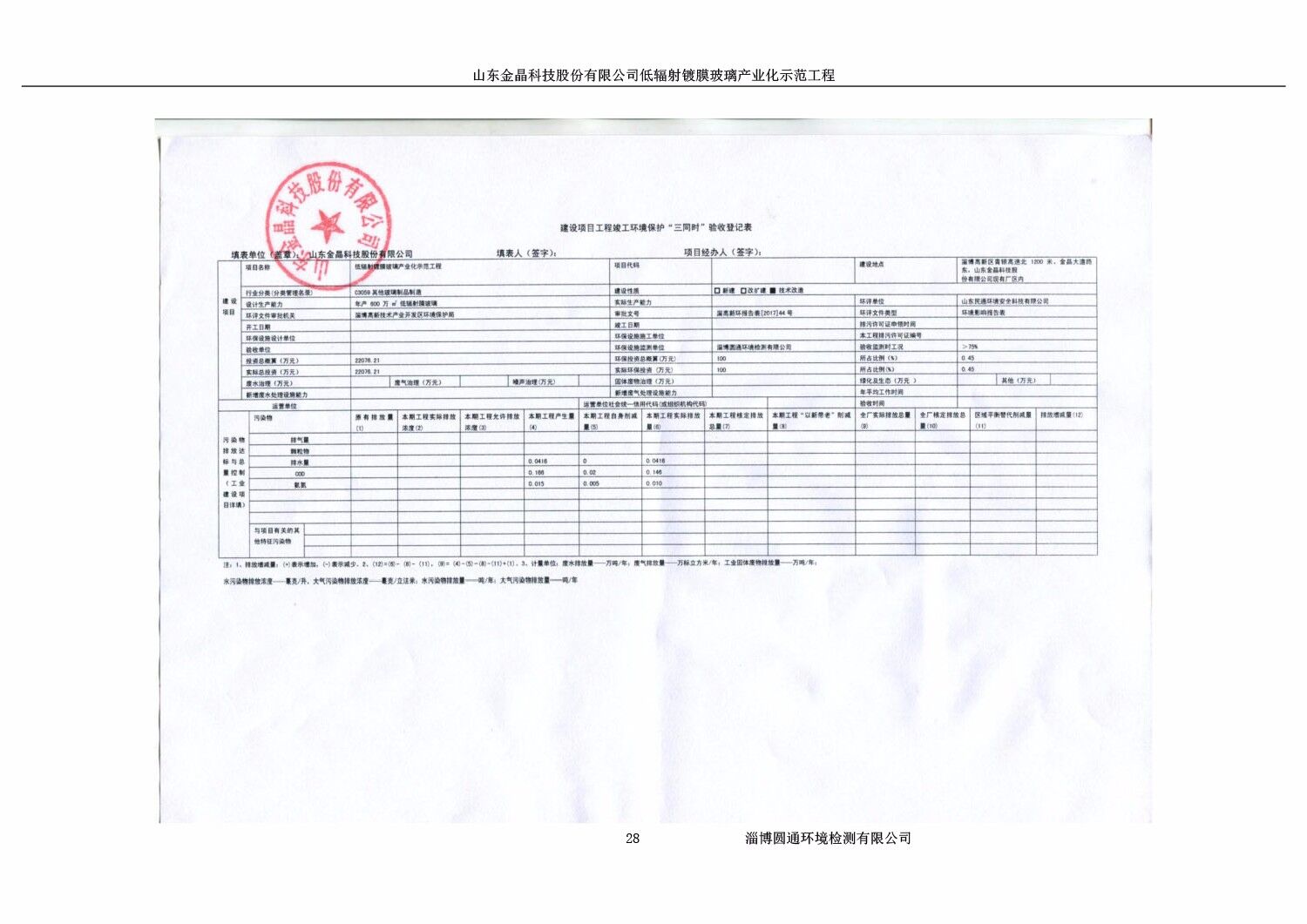 山东fun88乐天使科技股份有限公司低辐射镀膜玻璃环保验收报告